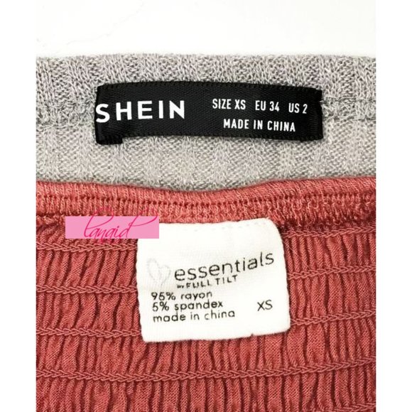 BUNDLE Off-The-Shoulder Tops Grey Wrap Terracotta Pink Coral Smocked Blouse XS - Picture 11 of 13